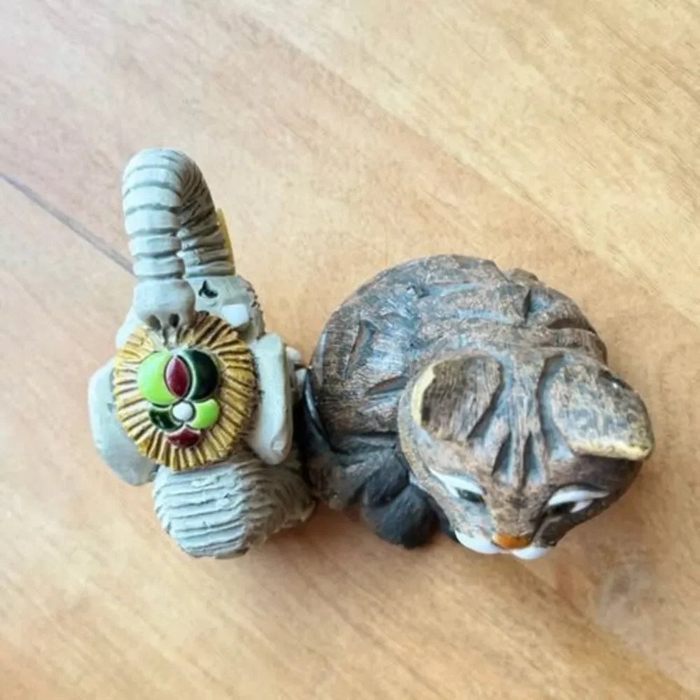 Vintage Artesania Rinconada Elephant & Cat Figurine Handcrafted Uruguay Signed